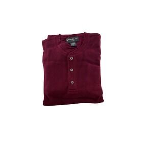 N WOT Eddie Bauer Mens Long Sleeve Waffle Knit Henley Shirt Burgundy Tall Large